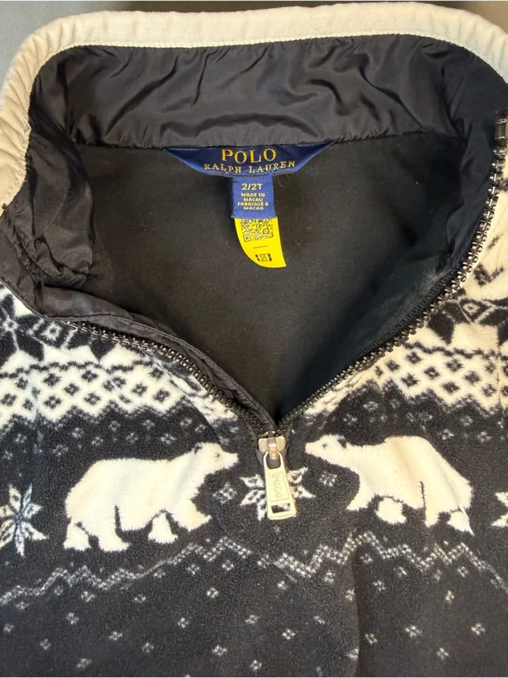 Polo Ralph Lauren 2T Toddler Polar Bear Fair Isle Fleece Quarter Zip Pullover